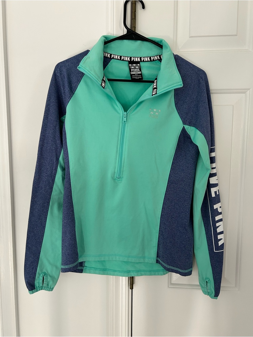 PINK Half-Zip Pullover in Teal & Navy